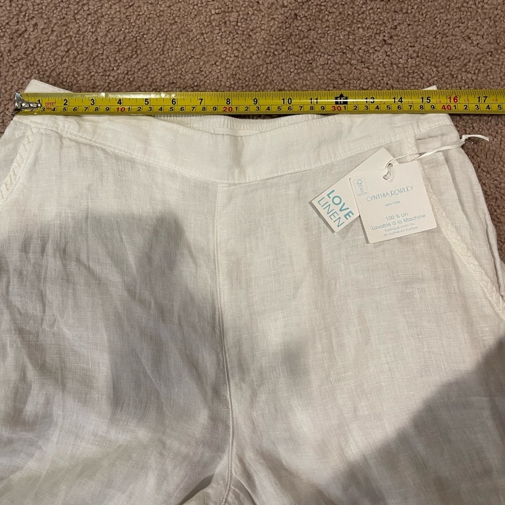 CYNTHIA ROWLEY White Linen Flare Wide-leg Pants - Picture 5 of 10